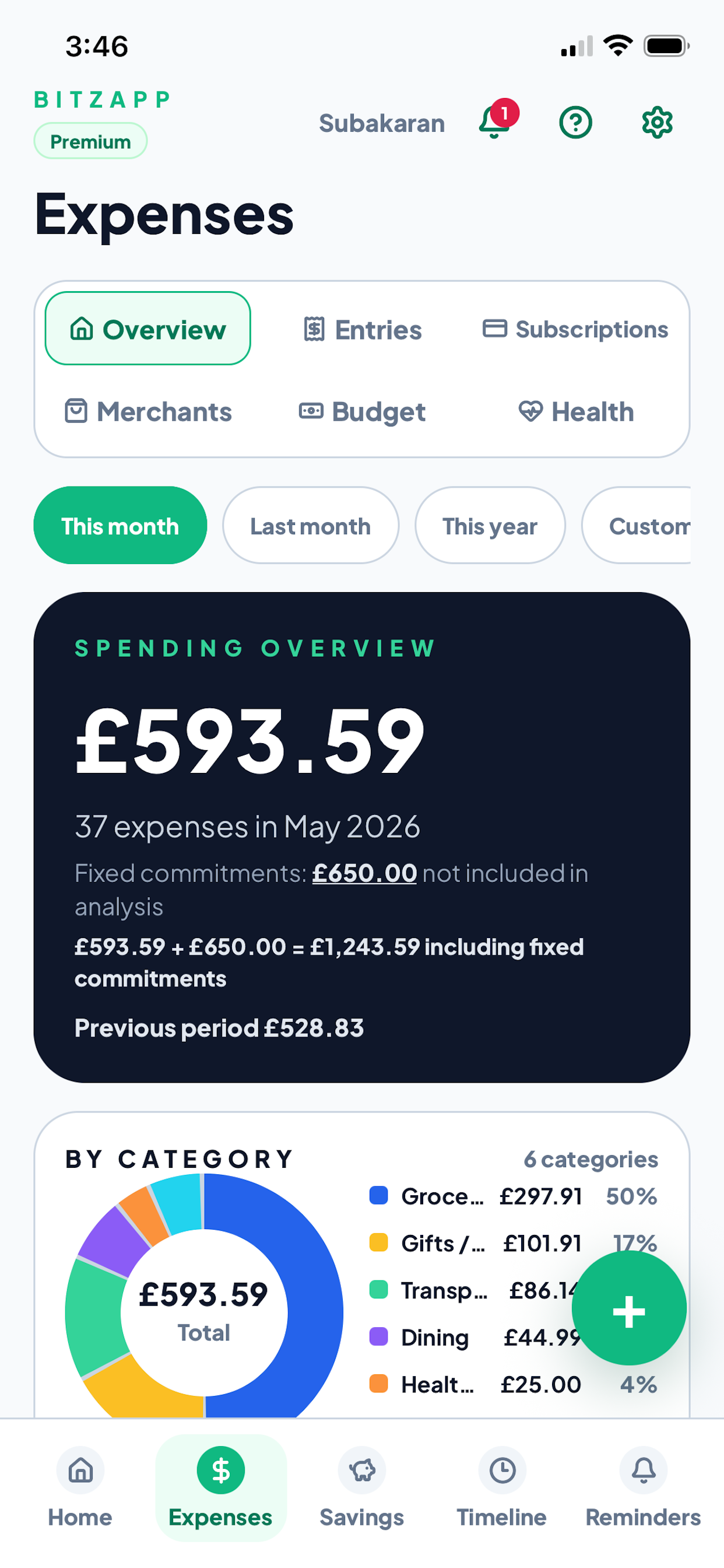 Bitzapp expenses screen